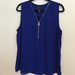 INC Chiffon Royal Blue Zipper Tank